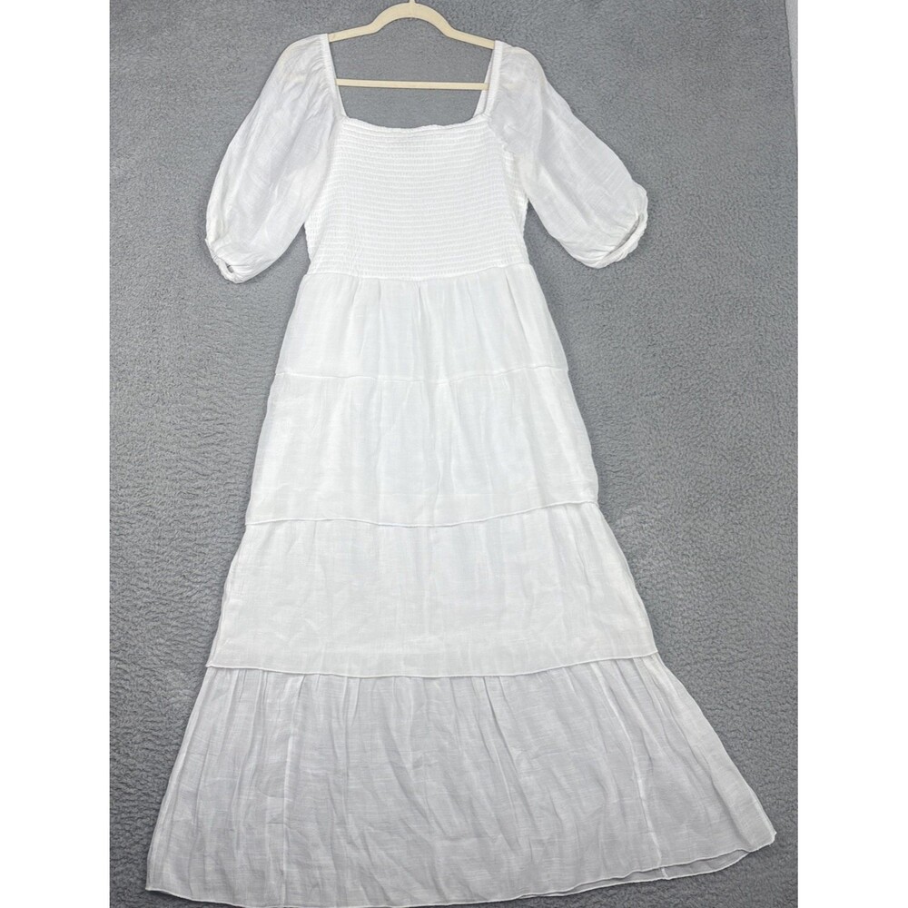 J Gee Dress Womens XL White Tiered Ruffle Coquette Milkmaid Cottagecore Romantic